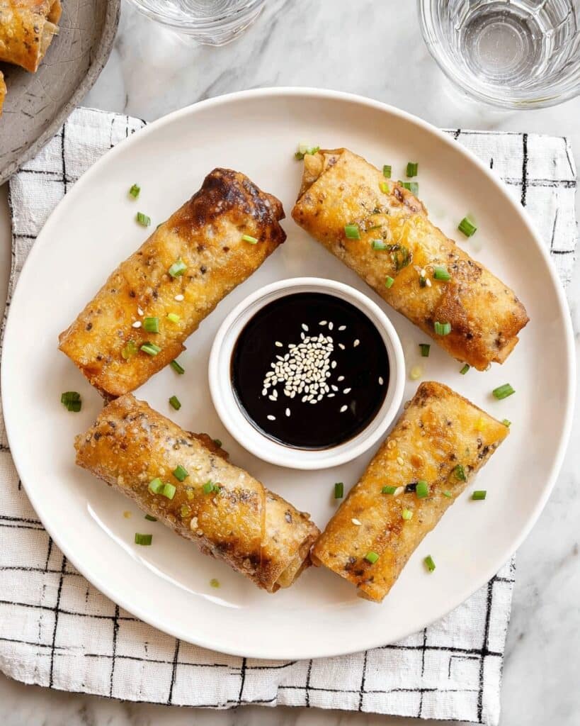 Crispy Air Fryer Rice Paper Rolls with Soy Garlic Dipping Sauce Recipe