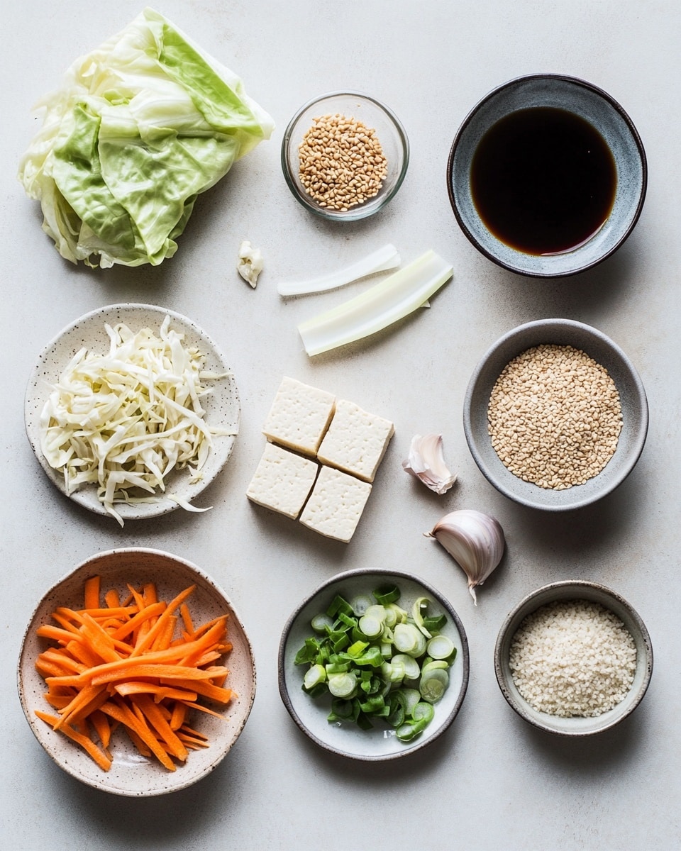 The image shows a white plate with several golden brown fried spring rolls arranged around a small white bowl filled with dark soy sauce topped with white sesame seeds. The spring rolls have a slightly crispy, translucent wrapper with orange and green flecks inside, and a visible white tofu filling in the cross-section pieces. Small green onion pieces are sprinkled around the plate on a white marbled surface. The overall look highlights the contrasting textures and colors between the crispy rolls, soft filling, and dark dipping sauce. photo taken with an iphone --ar 4:5 --v 7