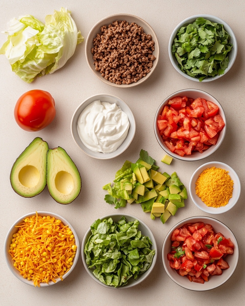 A close-up of a spoonful scoop of layered nacho casserole with visible layers including crunchy orange Doritos chips on top, melted yellow and white cheese, seasoned ground meat mixed with yellow corn kernels, and red tomato pieces, all held above a white baking dish filled with the same casserole. In the background, there is a red Doritos bag, a white bowl of shredded yellow cheese, a white bowl of sour cream, and a white bowl with diced red tomatoes, all placed on a white marbled surface. Photo taken with an iphone --ar 4:5 --v 7