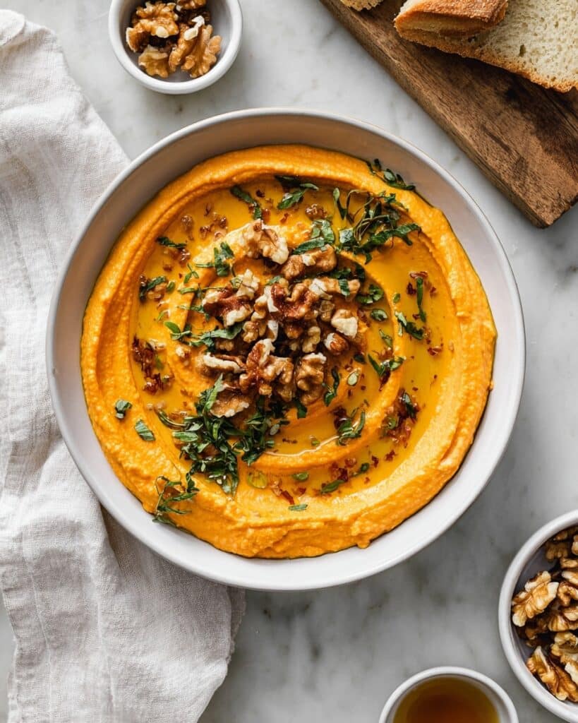 Pumpkin Whipped Feta Dip with Honey and Toasted Walnut Toppings Recipe