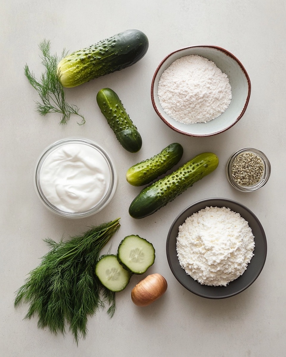 A white bowl filled with a creamy white dip that has a slightly textured surface, swirled gently on top. The dip is decorated with a crescent-shaped layer of orange seasoning powder, finely chopped light green pickles, and fresh green dill leaves scattered over the top. The bowl sits on a white plate crowded with golden ridged potato chips arranged around the dip. The background is a white marbled texture with some green dill sprigs and a brown textured cloth in the upper part of the image. There is also a wooden bowl with white salt visible in the lower right corner. Photo taken with an iphone --ar 4:5 --v 7