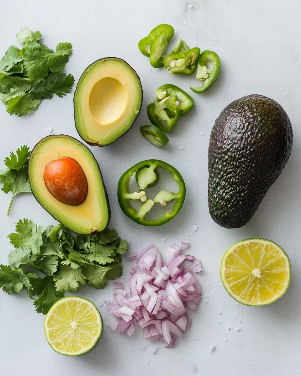 A white bowl filled with chunky guacamole showing a mix of bright green avocado mash with small pieces of red tomato and purple onion mixed throughout, along with flecks of fresh green herbs. The guacamole looks creamy and textured with fresh chunks. A woman's hand is holding a yellow tortilla chip that is dipped halfway into the guacamole, with some salt sprinkled on the chip's surface. The bowl is placed on a white marbled surface with lime wedges and green leaves nearby. photo taken with an iphone --ar 4:5 --v 7