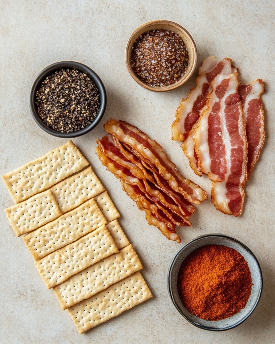 A close-up of several rectangular crackers stacked on a white plate with a white marbled surface underneath. Each cracker is topped with a thick, glossy, dark reddish-brown slice of meat that has a shiny glaze and a slightly oily texture. The edges of the crackers are crisp and golden brown with small perforations. A woman's hand is gently holding one cracker above the others, showing the shiny meat topping with visible black pepper seasoning and a smooth, shiny glaze. The overall look is rich in color with contrast between the crispy crackers and glossy meat. photo taken with an iphone --ar 4:5 --v 7