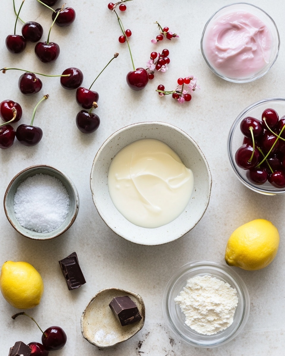 There are four small dome-shaped pink mousse desserts on a white plate. Each mousse has a smooth, shiny texture with tiny dark specks inside. On top of each dome, there are two fresh red raspberries and scattered dried flower petals in shades of red and pink. Around the desserts on the plate and a white marbled surface are more dried flower petals, adding color and detail. The photo taken with an iphone --ar 4:5 --v 7