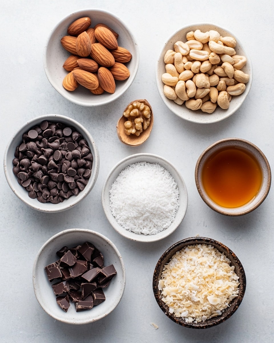 The image shows a close-up of square chocolate bars arranged in a grid on a white marbled surface. Each bar has two visible layers: the base is a dense, dark brown chocolate, and the top layer is milk chocolate mixed with small white coconut flakes that give a rough texture. The coconut flakes are spread evenly, creating a contrast of white and light brown on the shiny, smooth milk chocolate. The edges of the bars are clean and sharp, highlighting the thick, rich chocolate layers. photo taken with an iphone --ar 4:5 --v 7