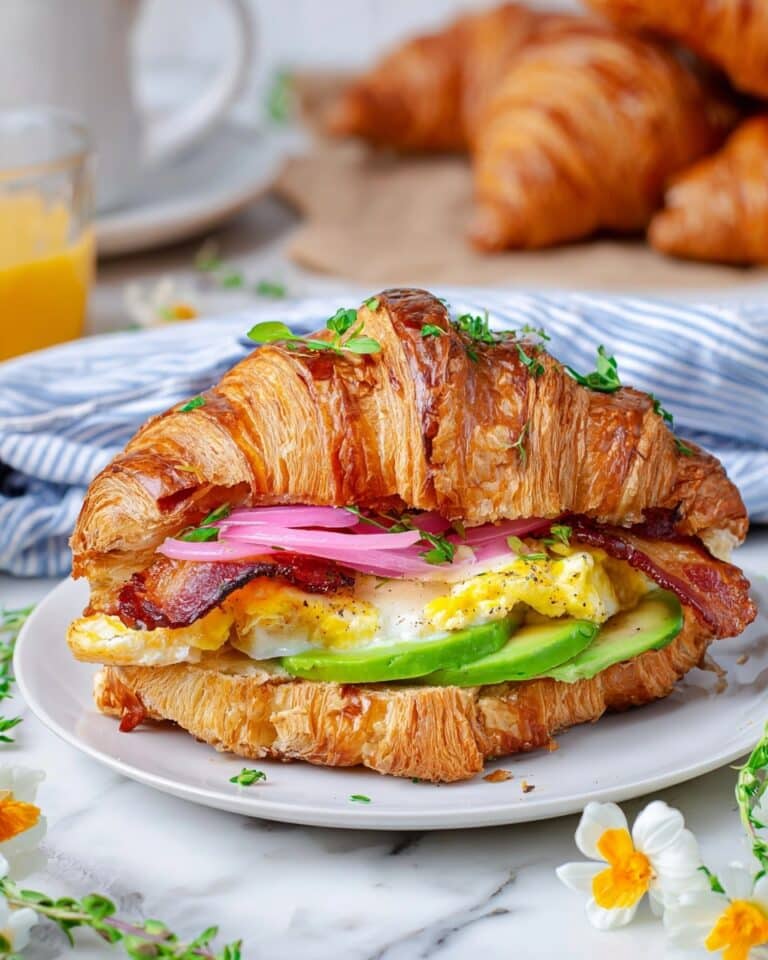 Breakfast Croissant Sandwich with Honey Bourbon-Glazed Bacon Recipe