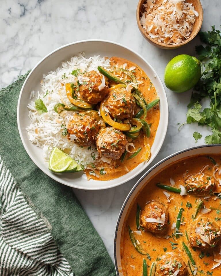 Creamy Coconut Curry Meatballs with Fresh Basil and Toasted Coconut Recipe