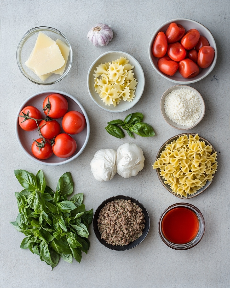 A white pot filled with a rich, orange-red soup that has small pieces of ground meat and chunky red tomatoes mixed in. Floating in the soup are several bowtie-shaped pasta pieces that are a soft yellow color. Small green herb bits are sprinkled evenly on top, adding a fresh touch. A white spoon with a curve is partially submerged in the soup, resting near the pot's edge. Around the pot, a bunch of fresh green herbs lies on a white marbled surface, with a small white bowl of grated cheese and a gray cloth nearby. The scene is bright and inviting, showing a warm, hearty dish. photo taken with an iphone --ar 4:5 --v 7