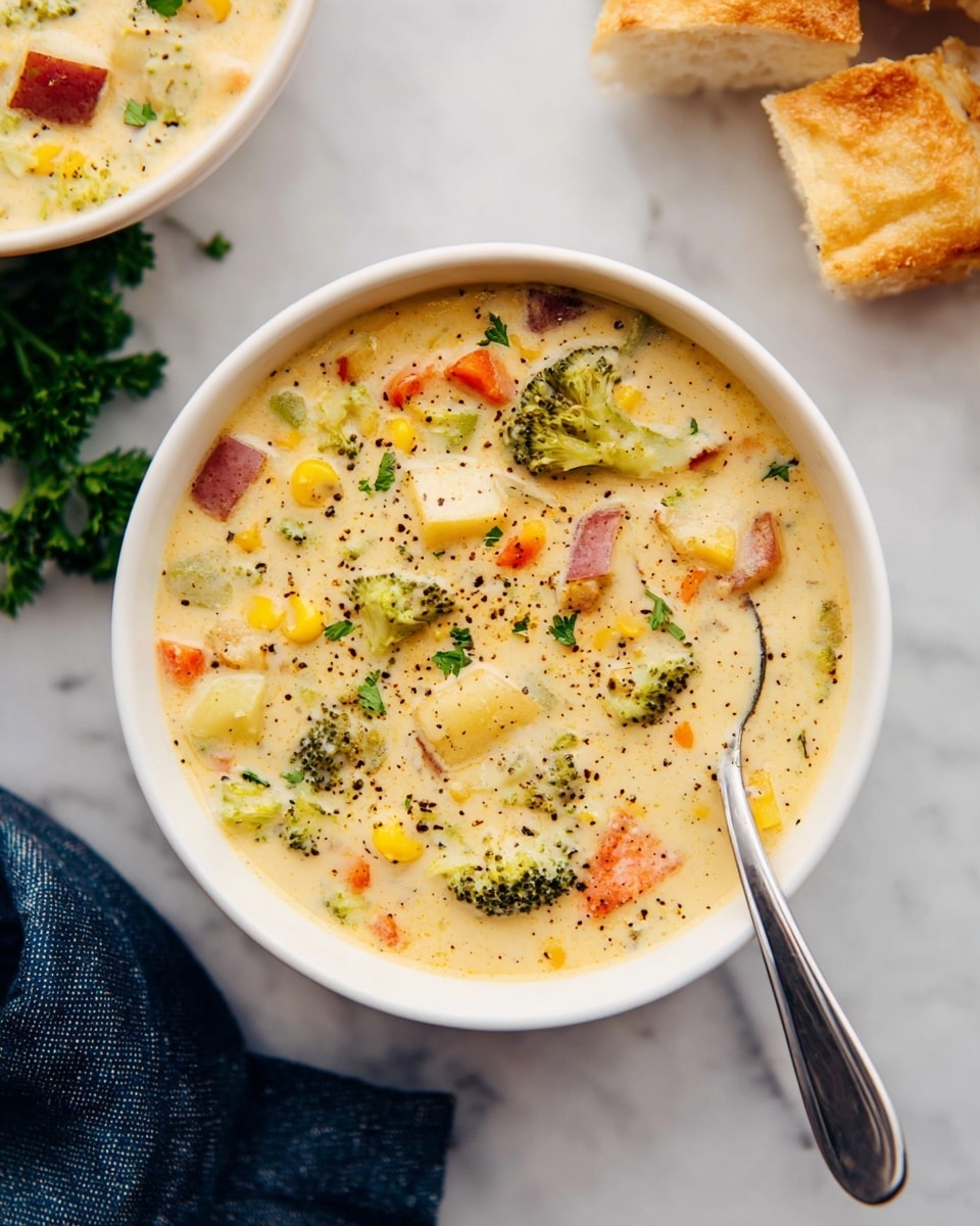 Creamy Vegetable Soup with Cheddar and Hearty Bread Recipe