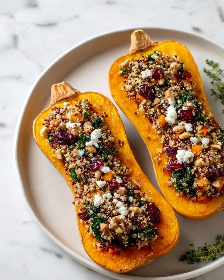 Stuffed Butternut Squash with Quinoa, Cranberries, and Pecans Recipe