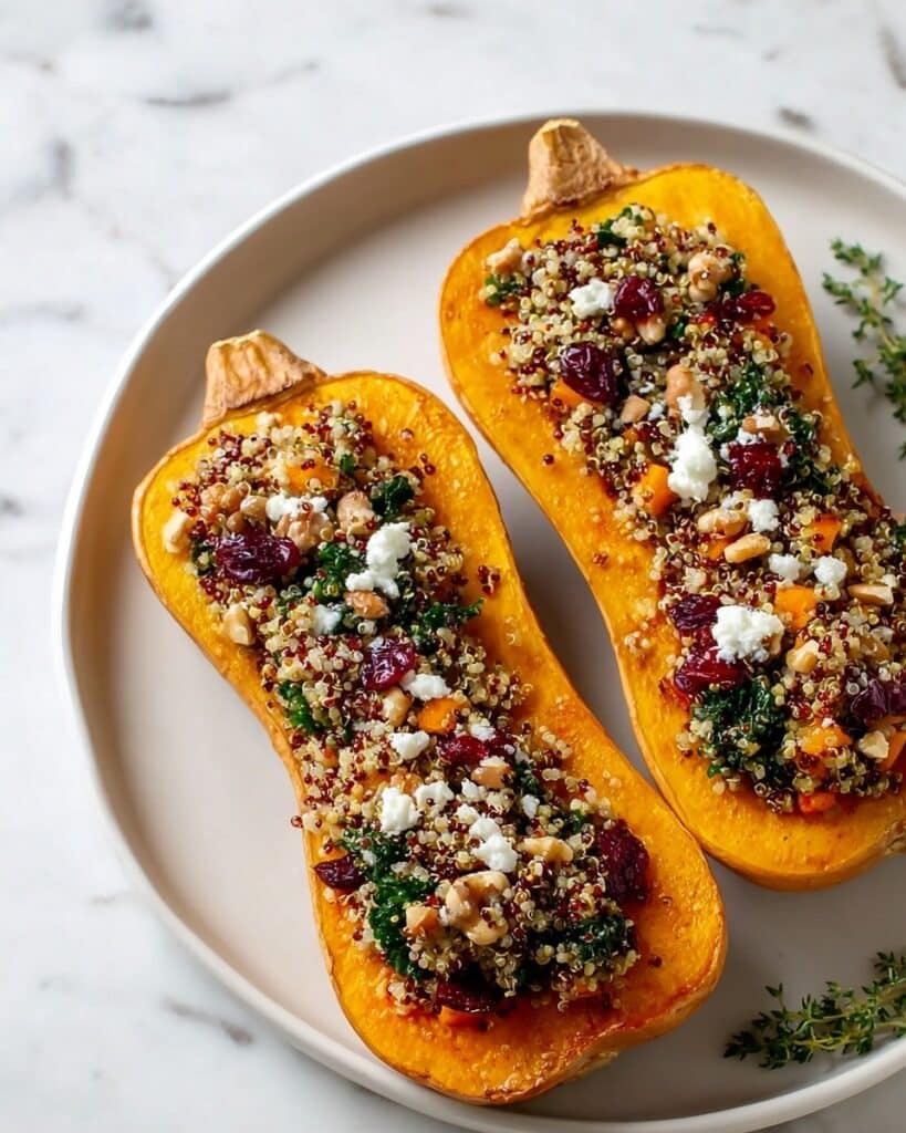 Stuffed Butternut Squash with Quinoa, Cranberries, and Pecans Recipe