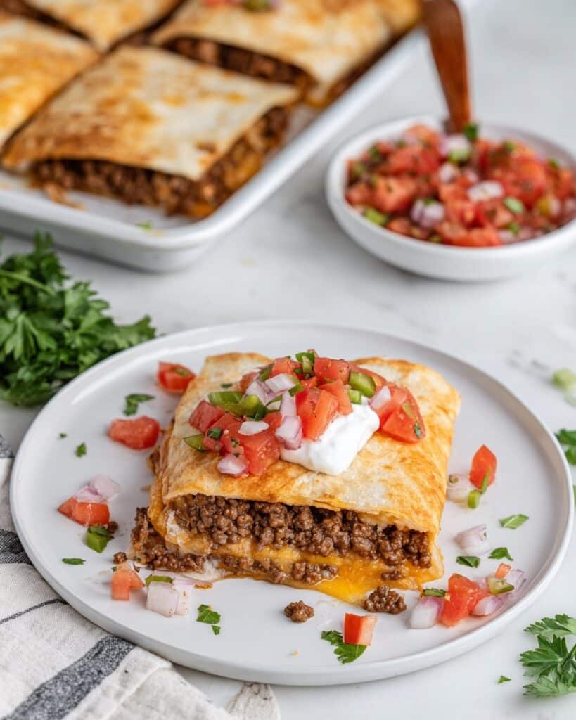 Sheet Pan Tacos with Ground Beef, Cheese, and Pico de Gallo Recipe
