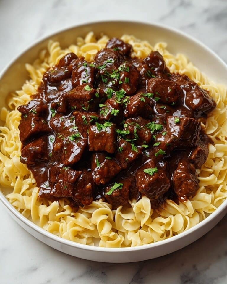 Easy Crockpot Beef Tips & Noodles Recipe