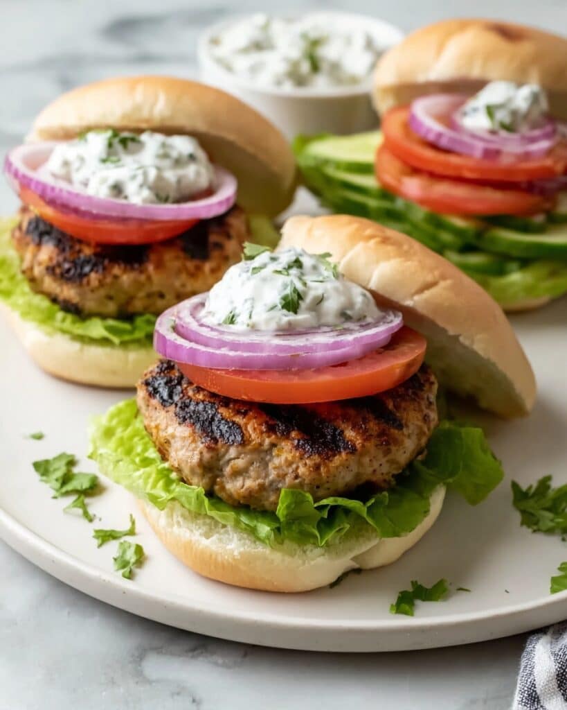 Juicy Greek Chicken Burgers with Tzatziki Recipe