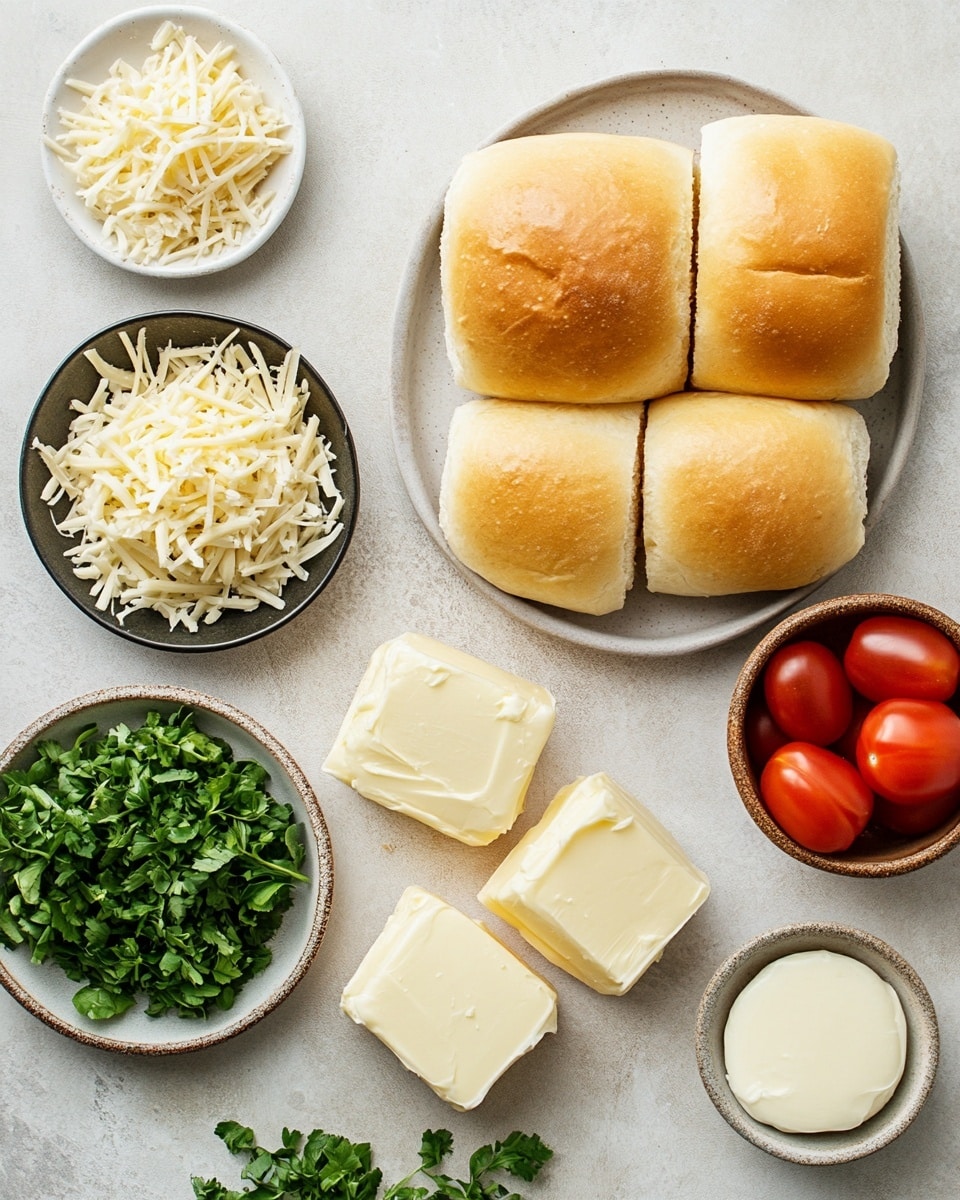 The image shows a white plate filled with small, square grilled cheese sandwiches stacked in a loose pile. Each sandwich has a crispy, golden-brown crust with some darker toasted spots and melted cheese oozing out from the edges. The cheese inside is creamy with a light orange tint and bits of green herbs. On the side of the plate, there is a white bowl filled with a thick, creamy white sauce that has tiny specks of seasoning. The plate rests on a soft purple cloth and the background is a white marbled texture. photo taken with an iphone --ar 4:5 --v 7