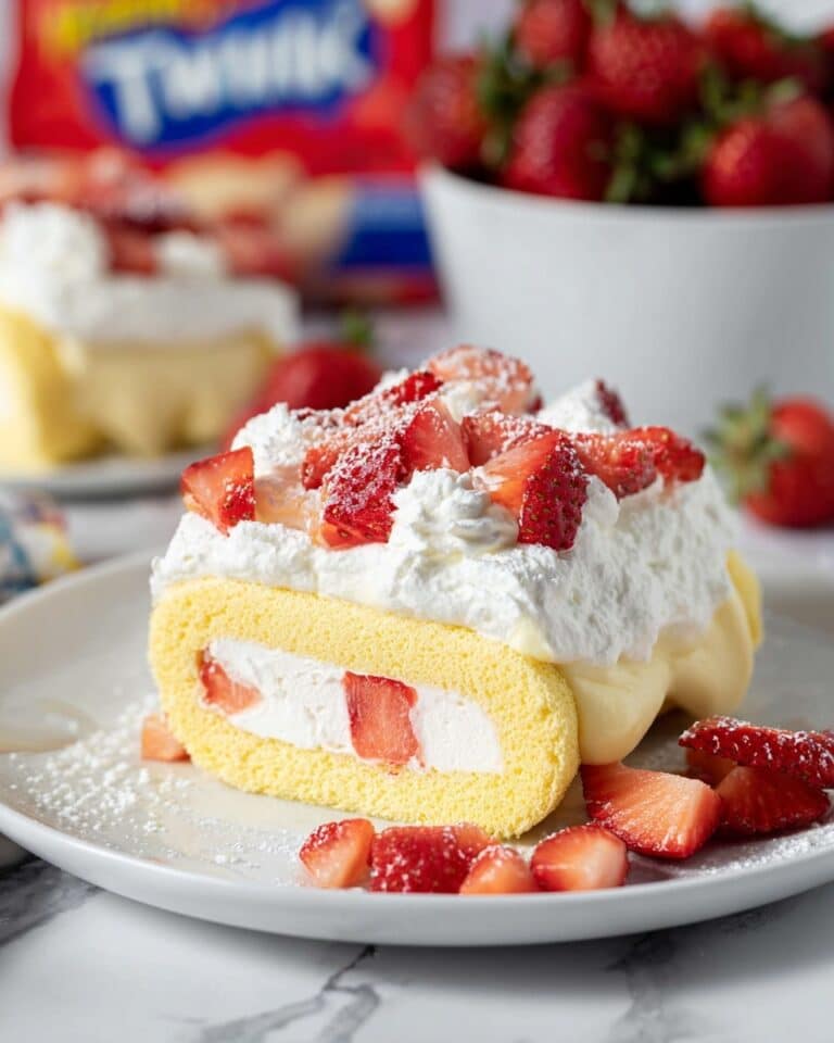 No Bake Twinkie Cake with Strawberries and Vanilla Pudding Recipe