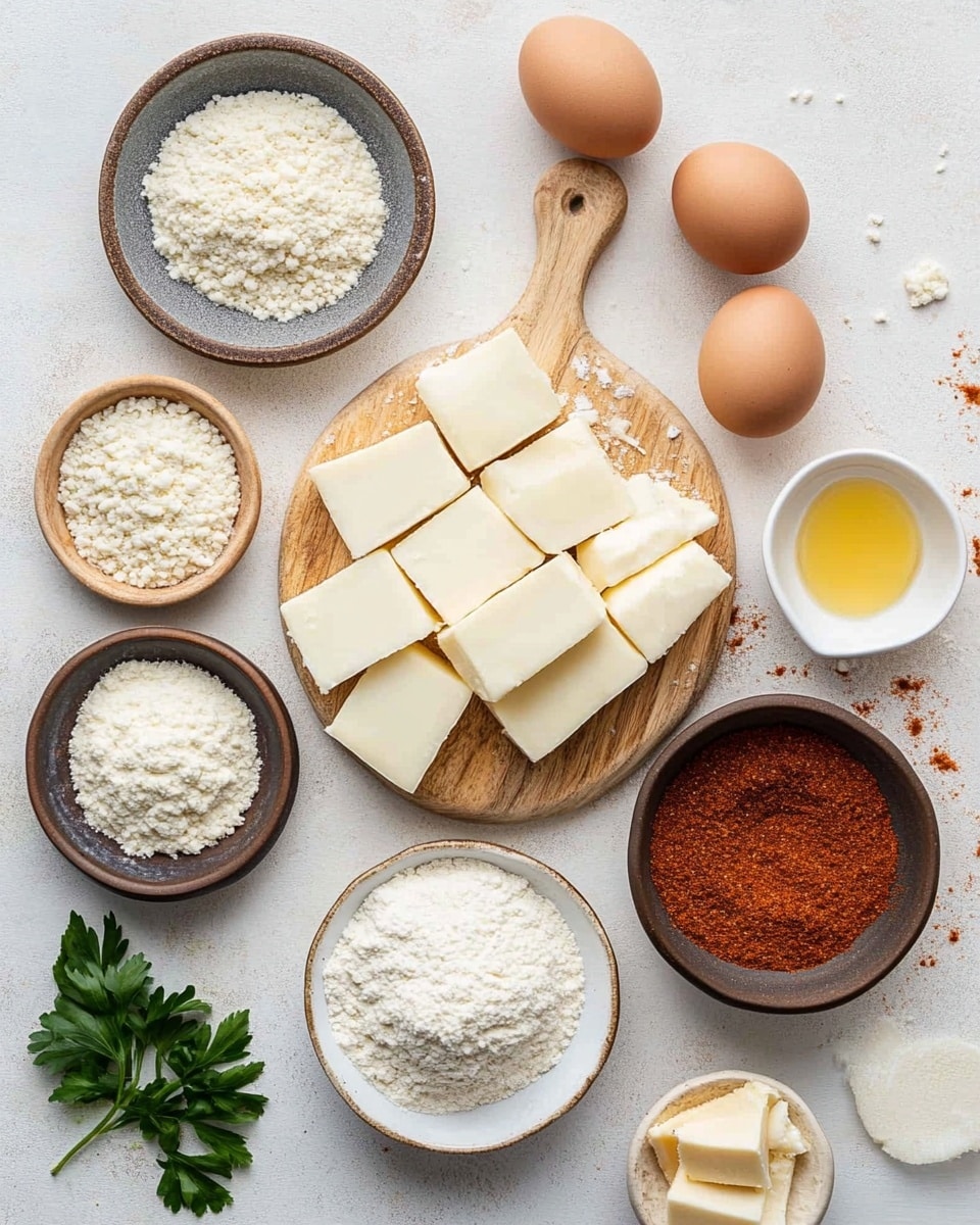 The image shows three deep-fried cheese balls placed on a piece of paper with red and green writing, sitting on a white marbled surface. One cheese ball is pulled apart by a woman's hand, stretching the melted white cheese inside, which has a shiny and smooth texture. The outer layer is golden brown and crispy, with some oil stains on the paper beneath. Behind the cheese balls, there is a small white bowl filled with a reddish-orange dipping sauce. Photo taken with an iphone --ar 4:5 --v 7