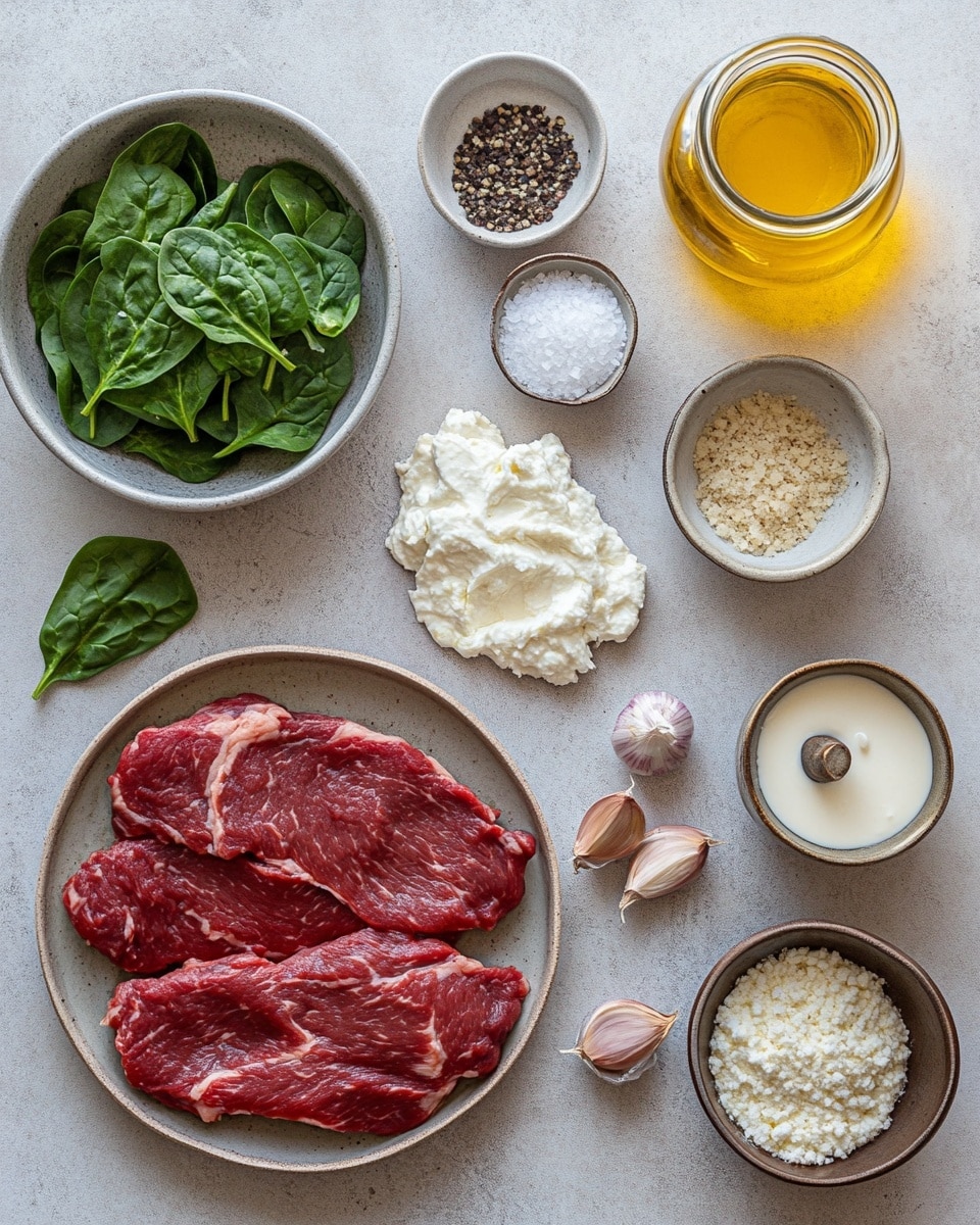 This dish shows a close-up of a piece of cooked meat rolled around a filling of fresh green herbs. The meat is browned and slightly crispy on the outside with a tender inside. On top, there is a bright red sauce with small seeds and green herb pieces scattered over it. The sauce has a shiny, slightly oily texture that also spreads around the base of the meat. The dish is placed on a white marbled surface and is garnished with more torn green leaves around it. photo taken with an iphone --ar 4:5 --v 7