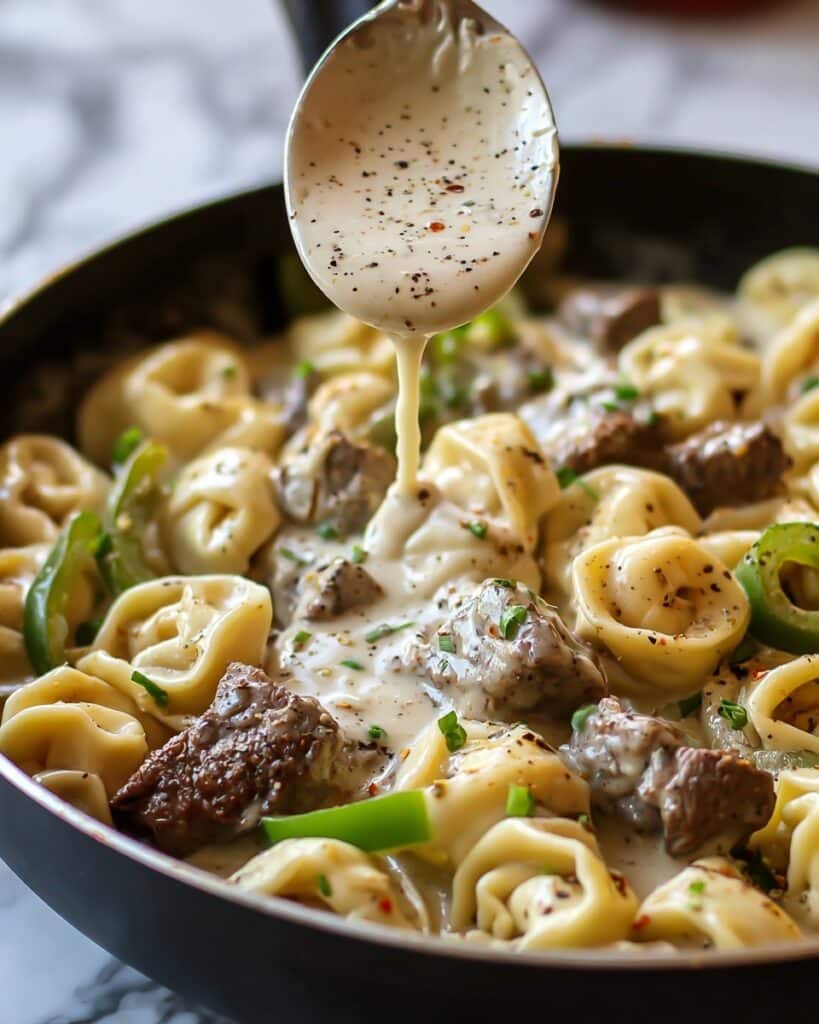 Cheesesteak Tortellini in Creamy Provolone Sauce Recipe