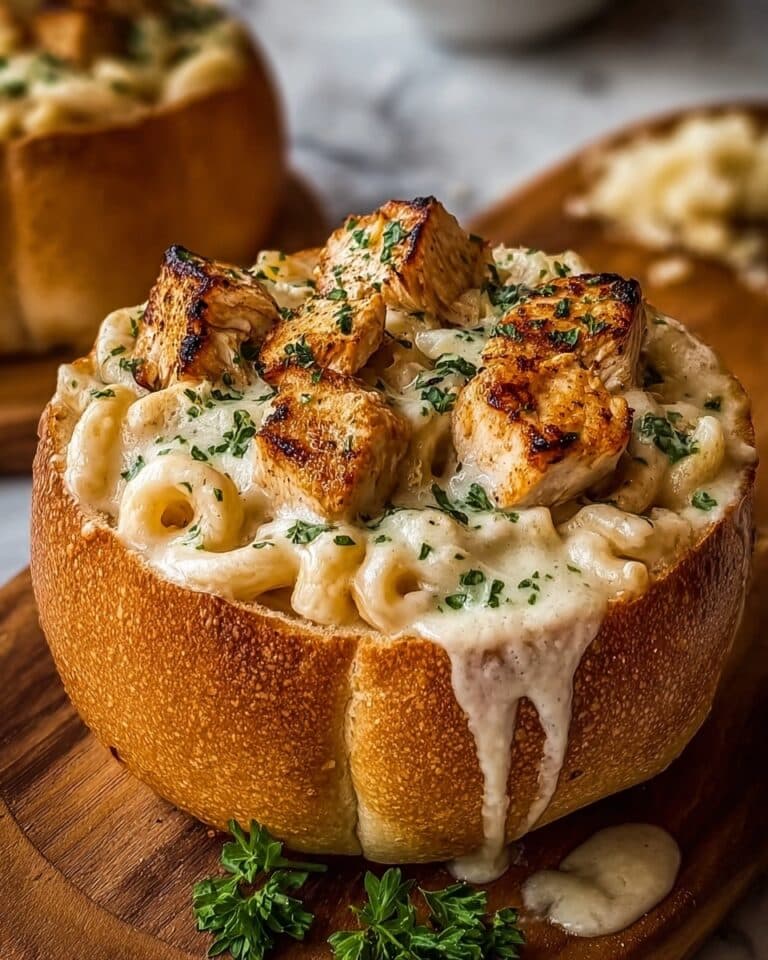 Chicken Alfredo Garlic Bread Bowls Recipe