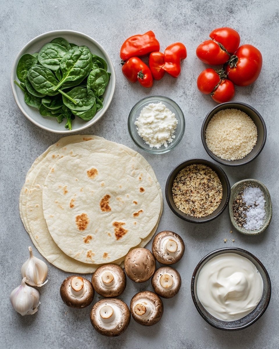 Two halves of a golden brown grilled quesadilla are being pulled apart by two woman's hands, revealing stretchy white melted cheese inside. Inside the quesadilla, there are soft pieces of light brown mushrooms and bright green cooked spinach layered together. The tortillas have a slightly crispy texture with darker toasted spots, and the background shows a soft focus of wooden cutting board and some scattered ingredients on a white marbled surface. Photo taken with an iphone --ar 4:5 --v 7