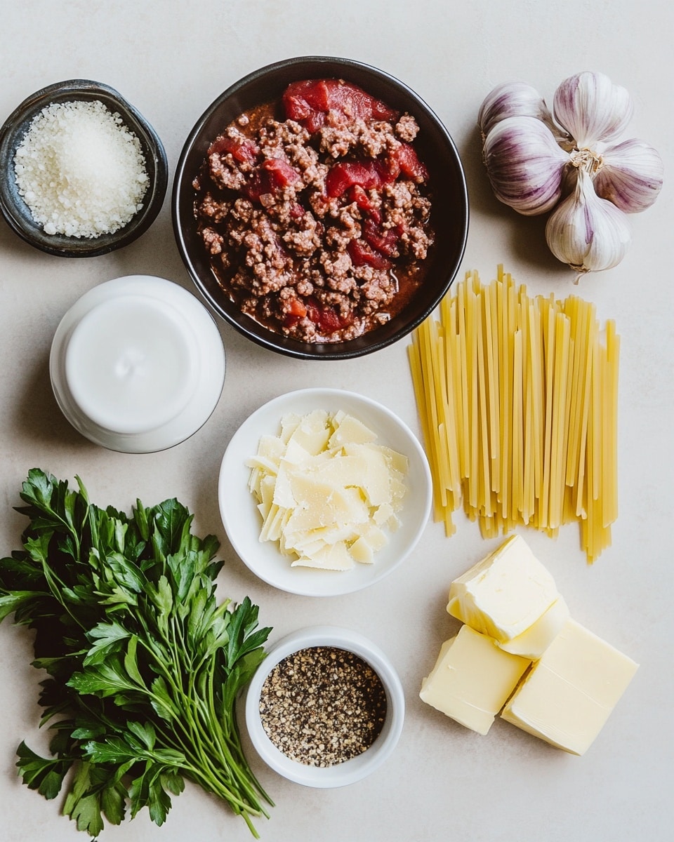 A close-up of creamy pasta with thick yellow noodles mixed with small chunks of brown meat scattered evenly throughout. The pasta is coated with a smooth, shiny sauce and is topped with tiny bits of green herbs and a light sprinkle of grated cheese. The dish is served in a white bowl, resting on a white marbled surface, highlighting the rich colors and textures of the meal. Photo taken with an iphone --ar 4:5 --v 7