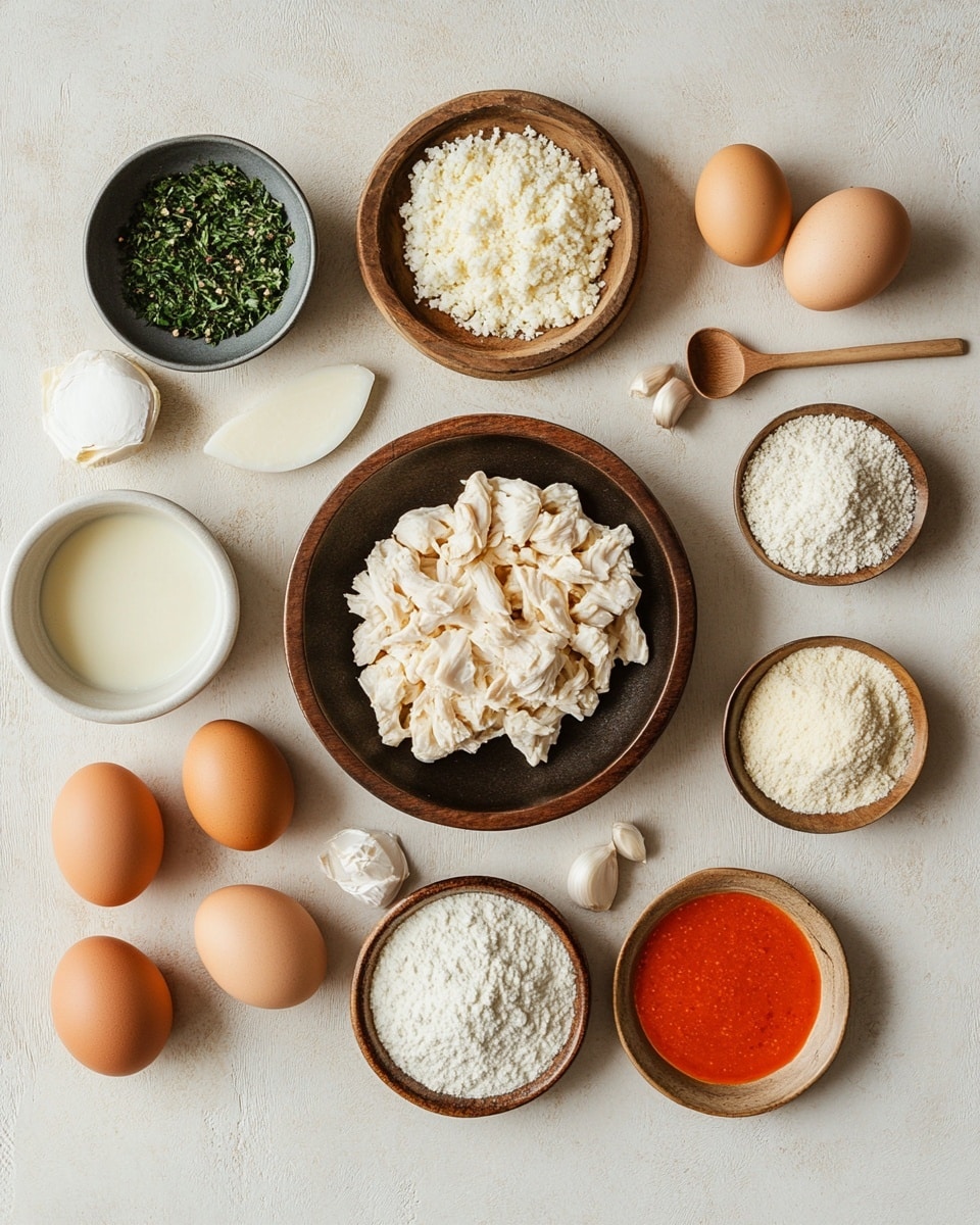 A white plate holds five golden-brown breaded sticks stacked unevenly, with one stick broken open to show creamy white cheese oozing out. The breading looks crunchy with specks of seasoning, and there are small green herb pieces scattered on top and around the plate. In the background, slightly out of focus, is a small white bowl filled with white dipping sauce speckled with green herbs. The whole scene is set on a white marbled surface, with warm lighting that highlights the textures and colors of the food. photo taken with an iphone --ar 4:5 --v 7