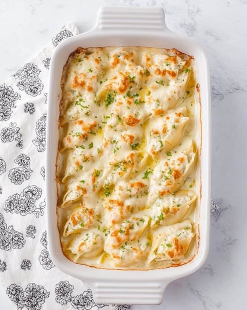 Chicken Alfredo Stuffed Shells with Roasted Garlic Alfredo Sauce Recipe