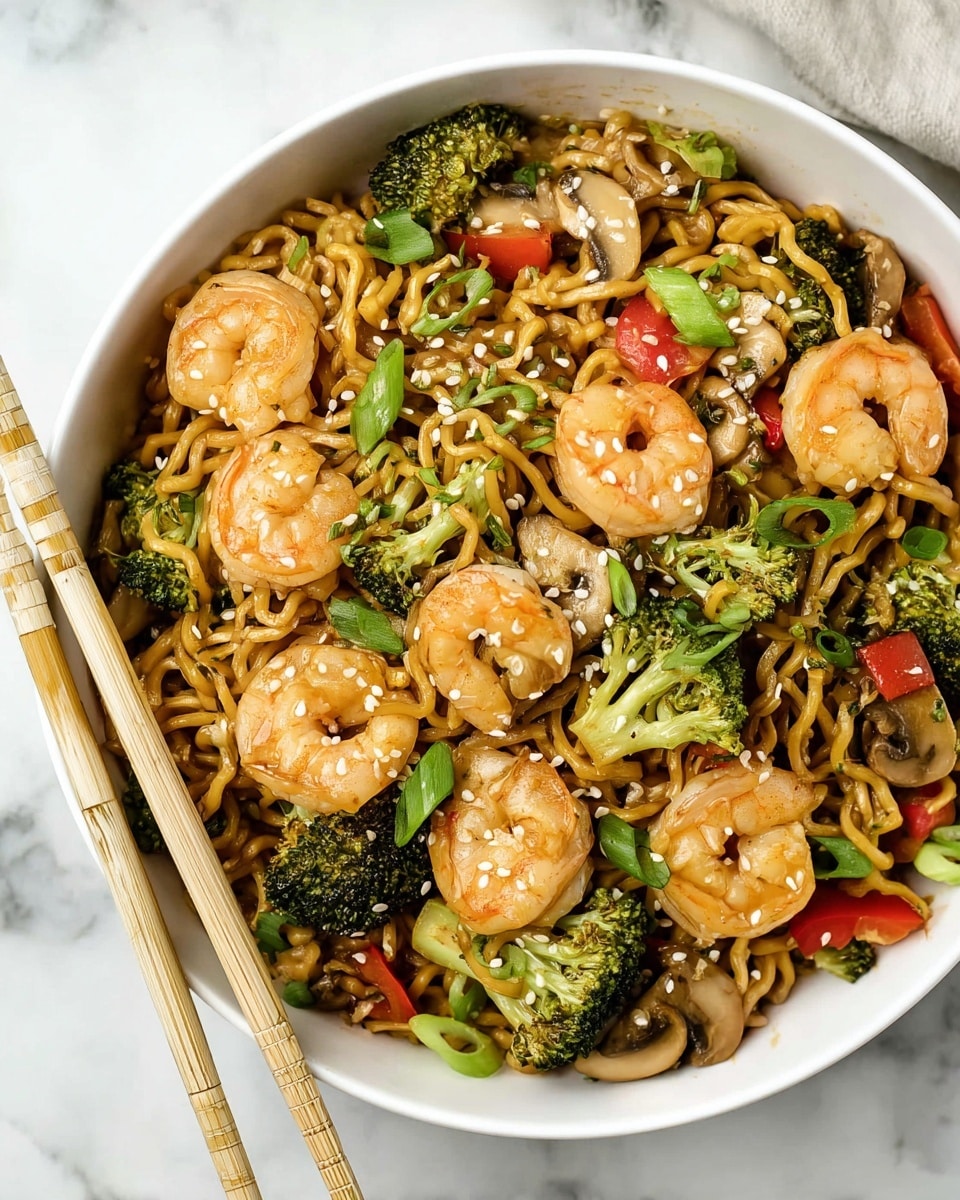 Shrimp with Ramen Noodles in Savory Soy-Hoisin Sauce Recipe