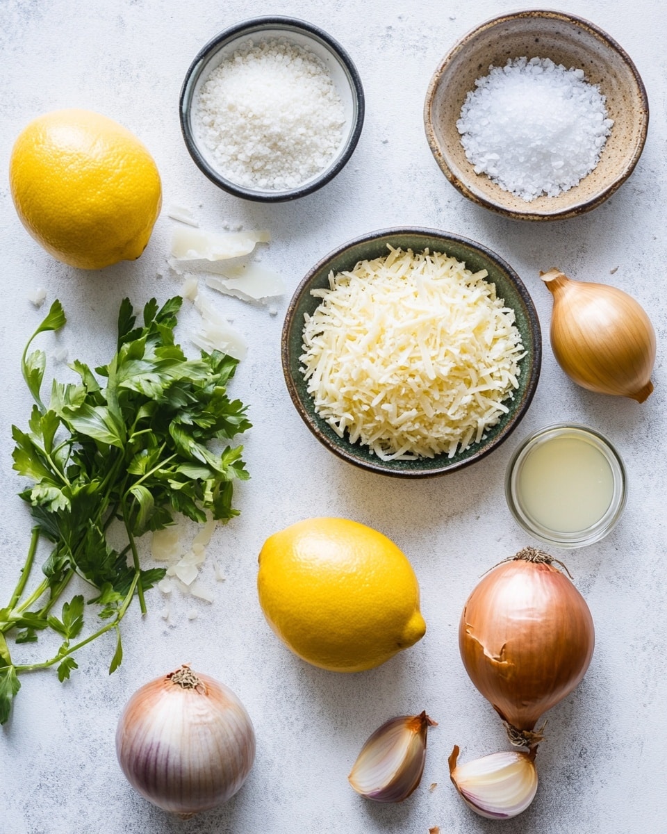A white plate filled with a stack of golden brown crispy onion rings, each ring showing layers from the light yellow to deep amber with browned, crunchy edges, garnished with small pieces of fresh green parsley scattered on top. The plate sits on a white marbled surface, and behind it, there are two small wooden bowls containing a creamy white dipping sauce. Fresh green parsley and a red cloth are placed nearby. Photo taken with an iphone --ar 4:5 --v 7