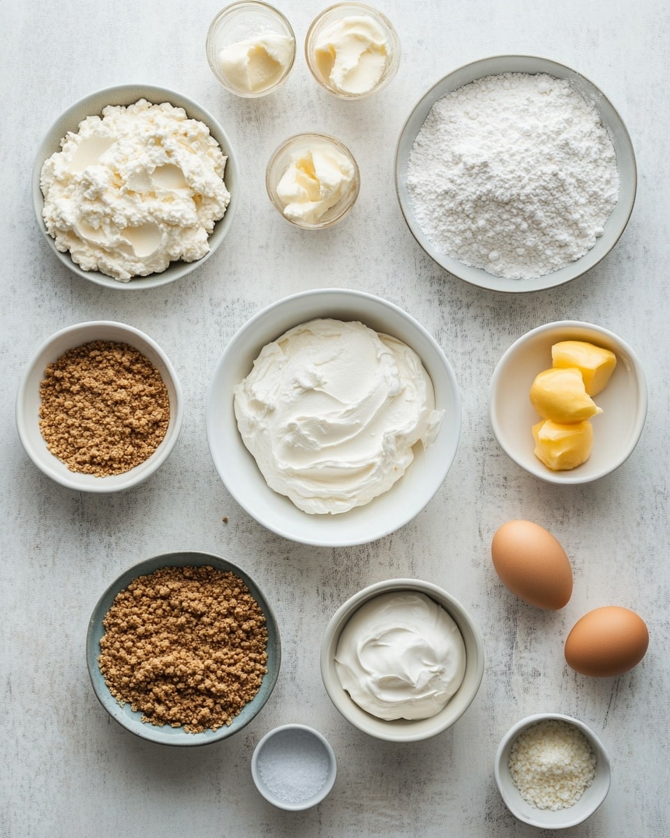 The image shows several clear cups with a three-layer dessert placed on a wooden round board on a white marbled surface. Each dessert has a bottom layer of light brown crumbly texture, a thick middle layer of smooth white cream, and a top layer of red or dark purple fruit topping with whole berries covered in a shiny jelly-like glaze. Fresh green mint leaves garnish the top of each dessert. A spoon at the bottom left corner has a scoop of the dessert showing all three layers. Photo taken with an iphone --ar 4:5 --v 7