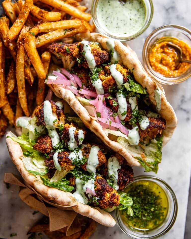 Roasted Cauliflower Pitas with Zhug and Garlic Tahini Recipe