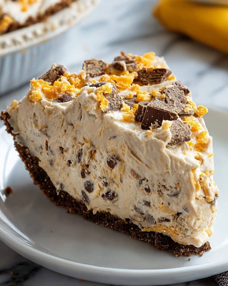 Butterfinger Pie with Cream Cheese, Peanut Butter, and Cool Whip In a Chocolate Cracker Crust Recipe