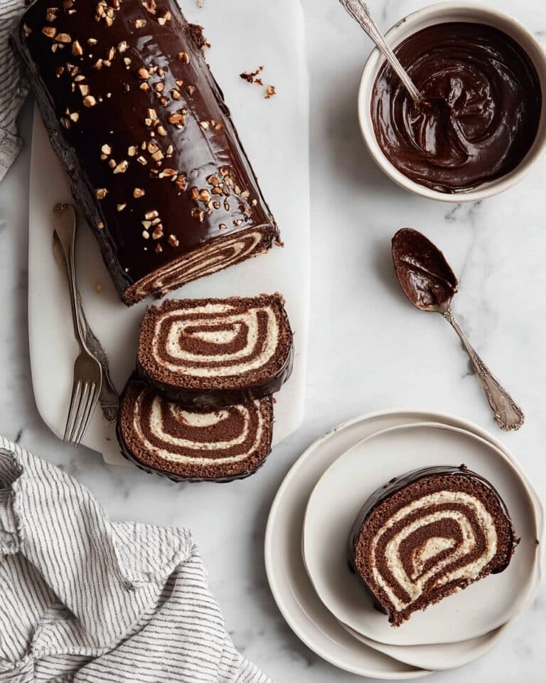 Chocolate Crepe Roll Cake with Nutty Dark Chocolate Ganache Recipe
