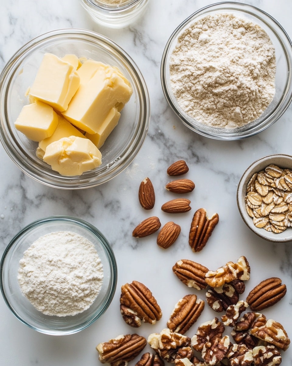 The image shows a round white bowl filled with a crumbly dessert. The bottom layer is a light yellow creamy base, topped with evenly spread slices of fresh banana that are pale yellow with soft brown spots in the center. Above the bananas is a thick layer of golden brown crumbled topping with a rough texture, sprinkled with a fine dusting of white powdered sugar. The bowl is placed on a surface with a white marbled texture. photo taken with an iphone --ar 4:5 --v 7