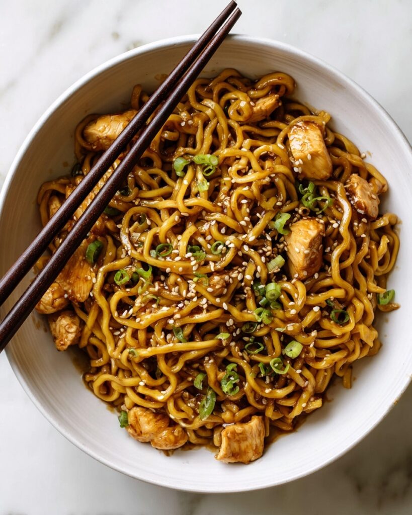 Sticky Garlic Chicken Noodles Recipe