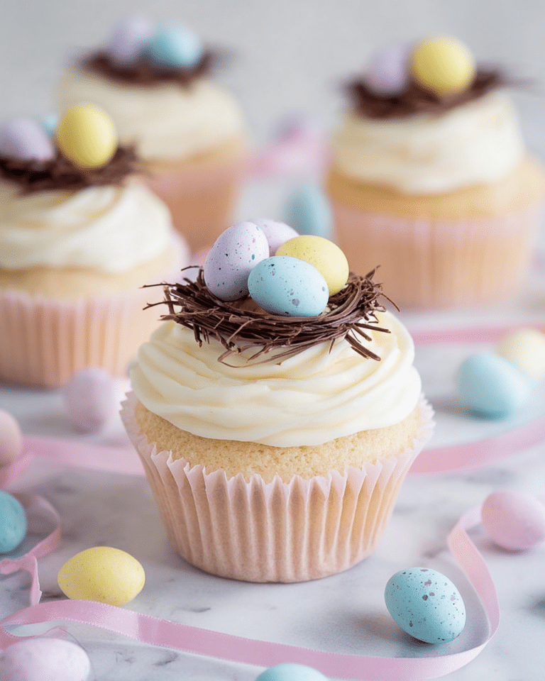 White Chocolate Easter Cupcakes with Mini Eggs and Chocolate Shavings Recipe