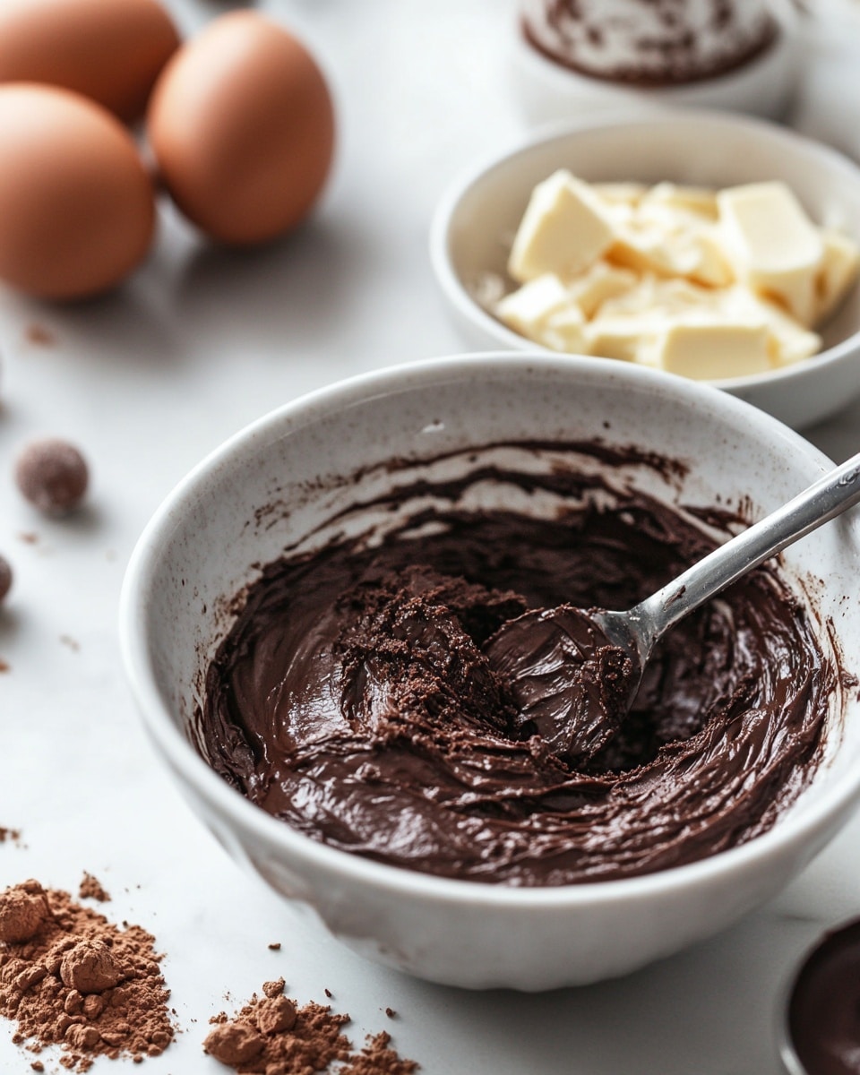 A round chocolate cake with smooth, dark chocolate frosting covers the cake evenly as the first layer. On top, there is a second layer made of colorful small candy eggs in pastel colors like purple, yellow, white, and pink, tightly placed all over. Among the small eggs, several halved chocolate eggs with white and orange creamy centers are scattered on the very top, adding texture and interest. The cake sits on a white plate with ridged edges, placed on a white marbled surface. Around the plate, there are some colorful candy wrappers and whole candy eggs scattered loosely in the background. Photo taken with an iphone --ar 4:5 --v 7