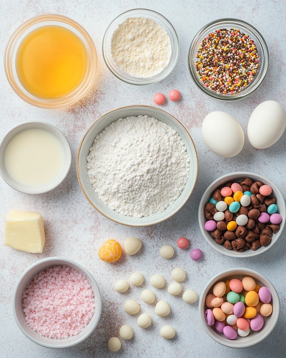 The image shows soft, round cookies with a light golden color placed on a white marbled surface. Each cookie has colorful candy pieces on top arranged in groups of three to form shapes that look like small bunnies, with one round candy and two smaller oval candies as ears. The candies come in pastel colors: pink, purple, blue, yellow, and green. The cookies have a slightly rough texture with little cracks on the surface, and the candies are glossy and smooth, slightly sunken into the cookie dough. The focus is on the middle cookies, while the others are slightly blurred in the background. photo taken with an iphone --ar 4:5 --v 7
