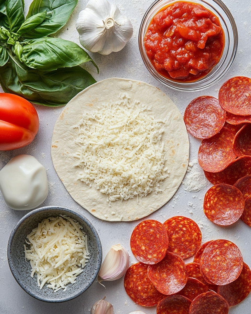 Two pizzas are shown on white plates on a white marbled surface. The larger pizza on the top right has seven slices, each topped with a layer of red tomato sauce, a layer of melted orange-yellow and white cheese, and a layer of glossy, dark red pepperoni slices placed evenly across the pizza. The crust is thin and light brown. The smaller pizza on the bottom left has six slices with a layer of red tomato sauce and melted white and orange-yellow cheese. Next to the pizzas on the bottom right is a metal pizza cutter with a black handle. There are scattered bits of shredded cheese around the pizzas. Photo taken with an iphone --ar 4:5 --v 7