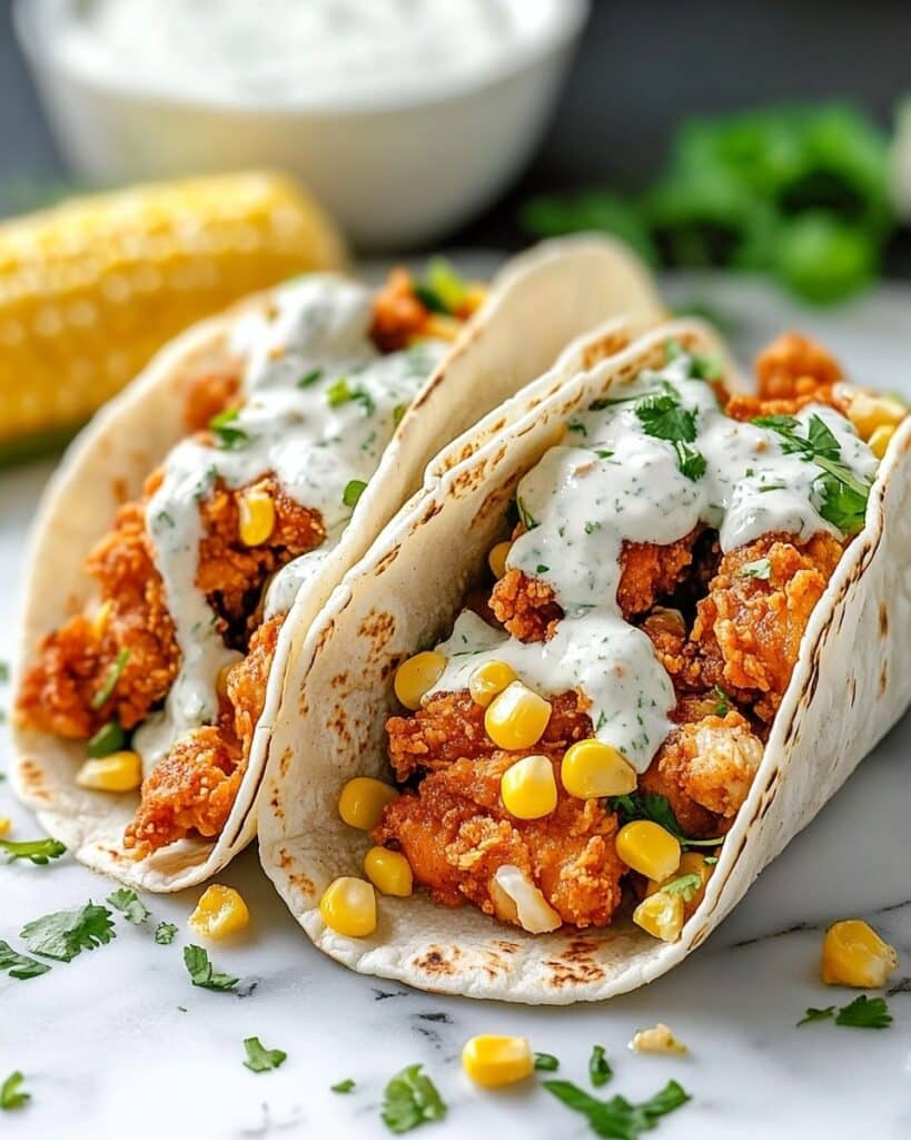 Fried Chicken Street Corn Tacos with Jalapeno Lime Ranch Recipe