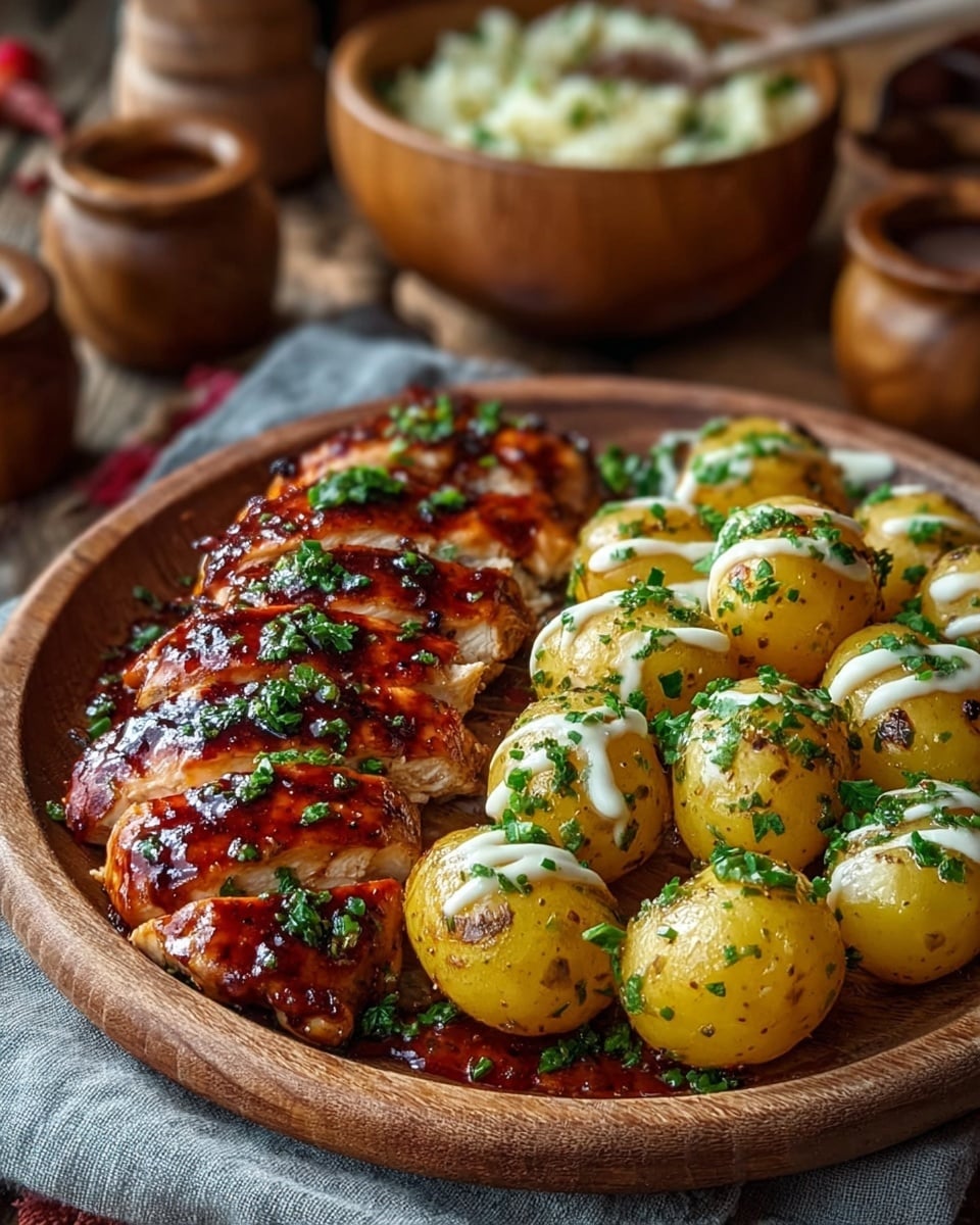 Honey BBQ Chicken with Creamy Garlic Parmesan Potatoes Recipe