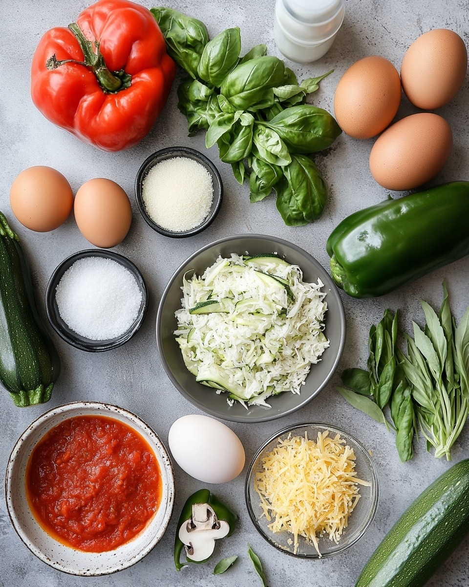 A thick square piece of layered lasagna on a white plate, placed on a white marbled surface. The bottom layer is thinly sliced green zucchini arranged flat, topped with a layer of cooked ground meat mixed with red bell pepper pieces. Above that is another layer of green zucchini slices, then a second portion of ground meat and peppers. The top layer is melted golden-brown cheese with a bubbling, slightly browned texture, garnished with small green parsley flakes. Photo taken with an iphone --ar 4:5 --v 7
