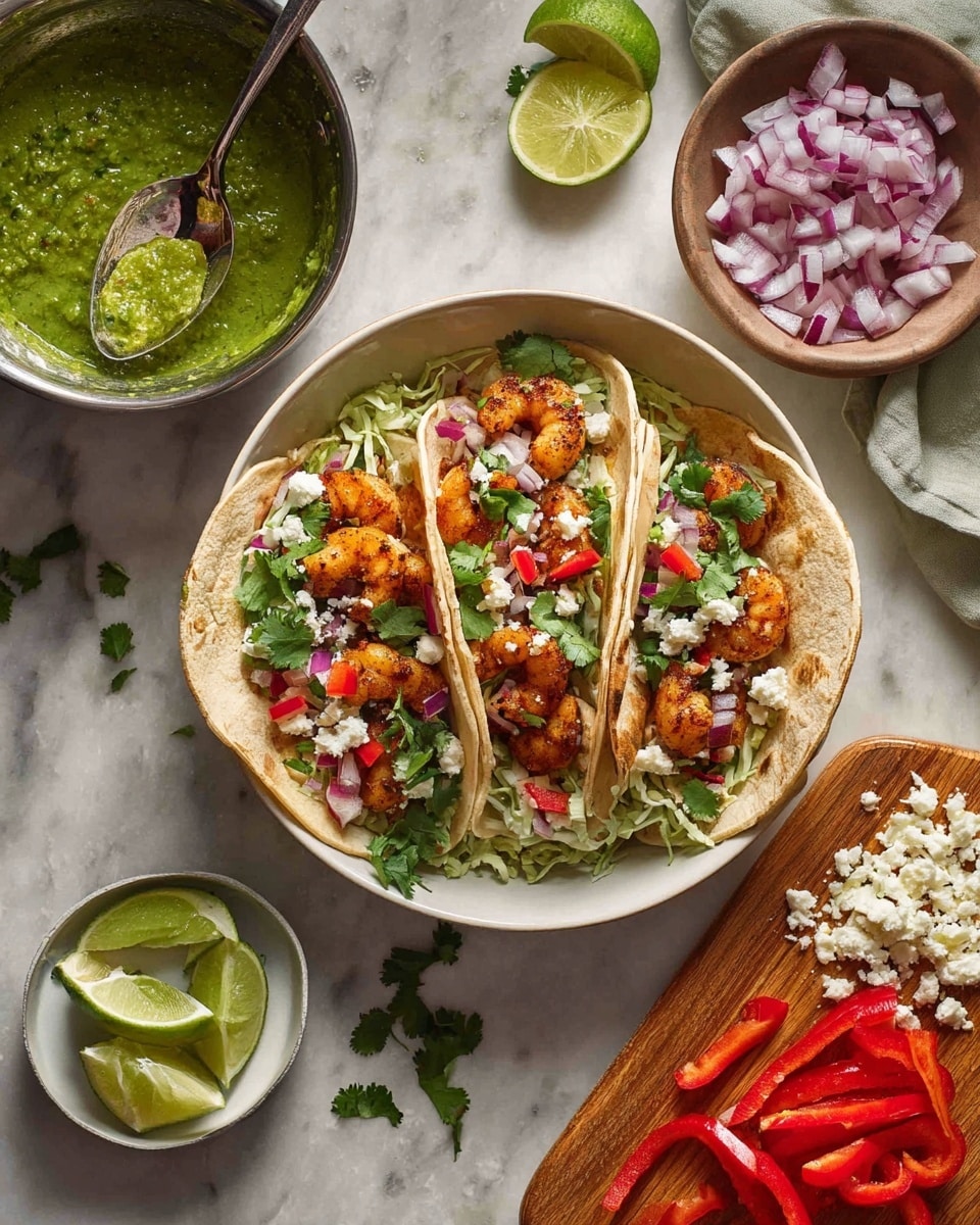 Chimichurri Shrimp Tacos with Avocado Slaw and Cotija Cheese Recipe