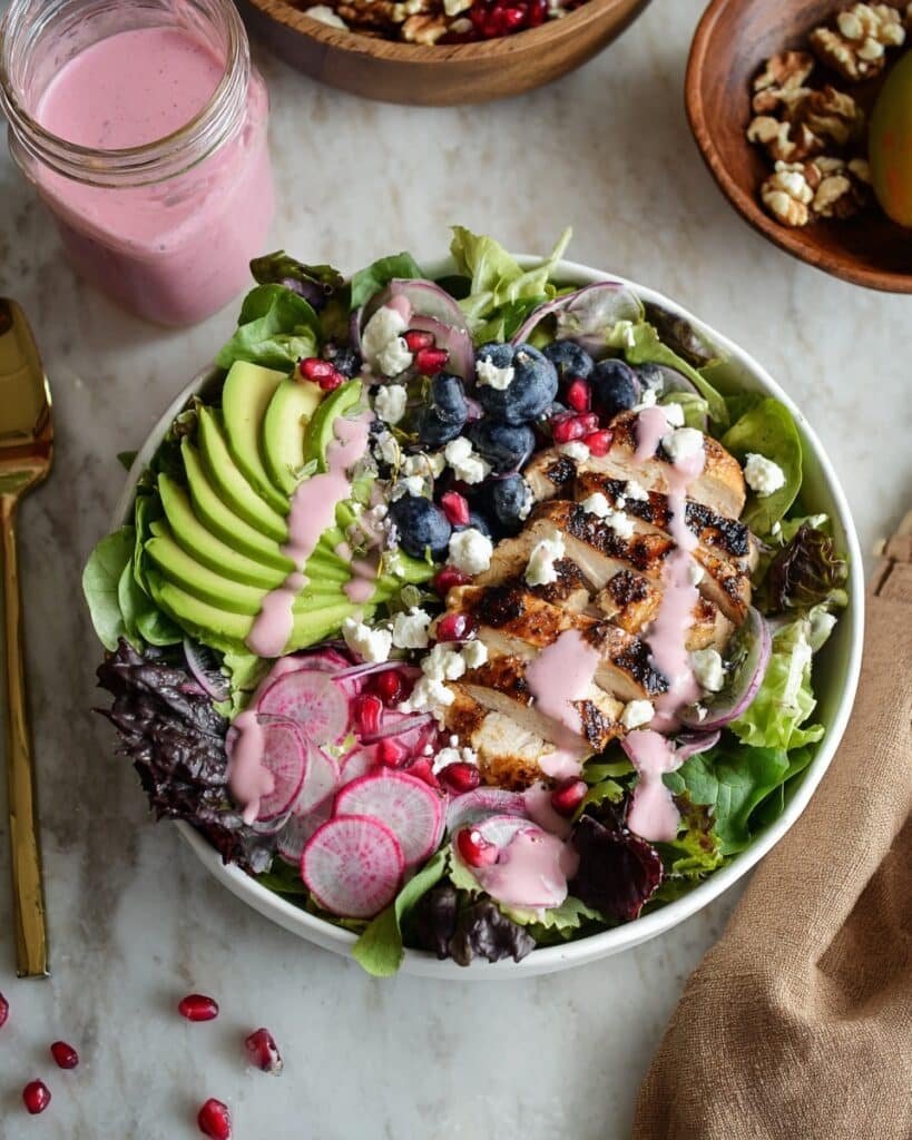 Blueberry Pistachio Spring Salad with Pomegranate Dressing Recipe