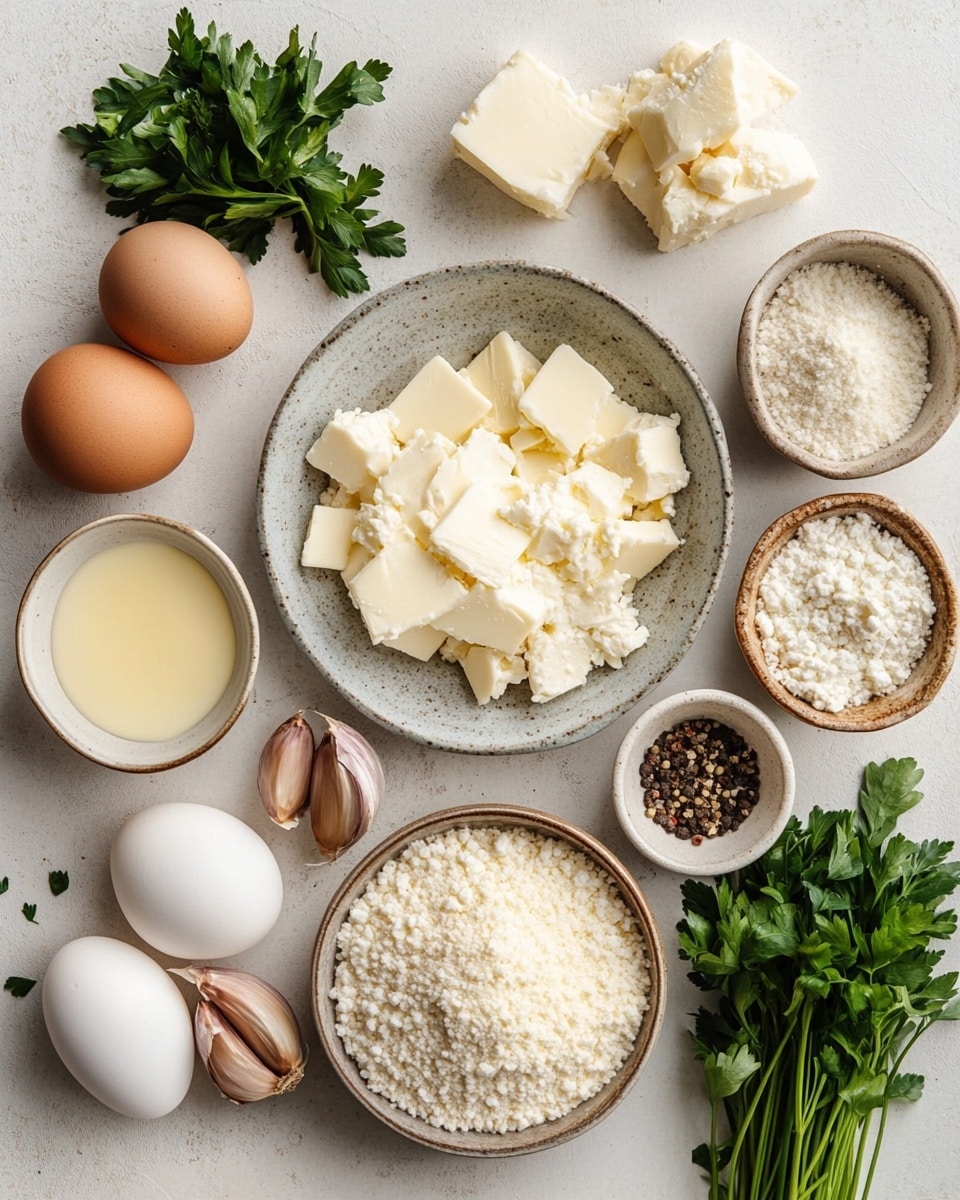 Two rolled pasta pieces covered in melted golden-yellow cheese sauce sit on a white plate over a white marbled surface. The creamy sauce flows slightly from the edges of the pasta rolls that have ruffled edges. They are garnished with small green herb flakes on top. In the blurred background, a white rectangular baking dish holds more cheese-covered pasta rolls, and vibrant green leafy herbs are placed beside it. A gold fork is placed under one pasta roll on the plate. Photo taken with an iphone --ar 4:5 --v 7