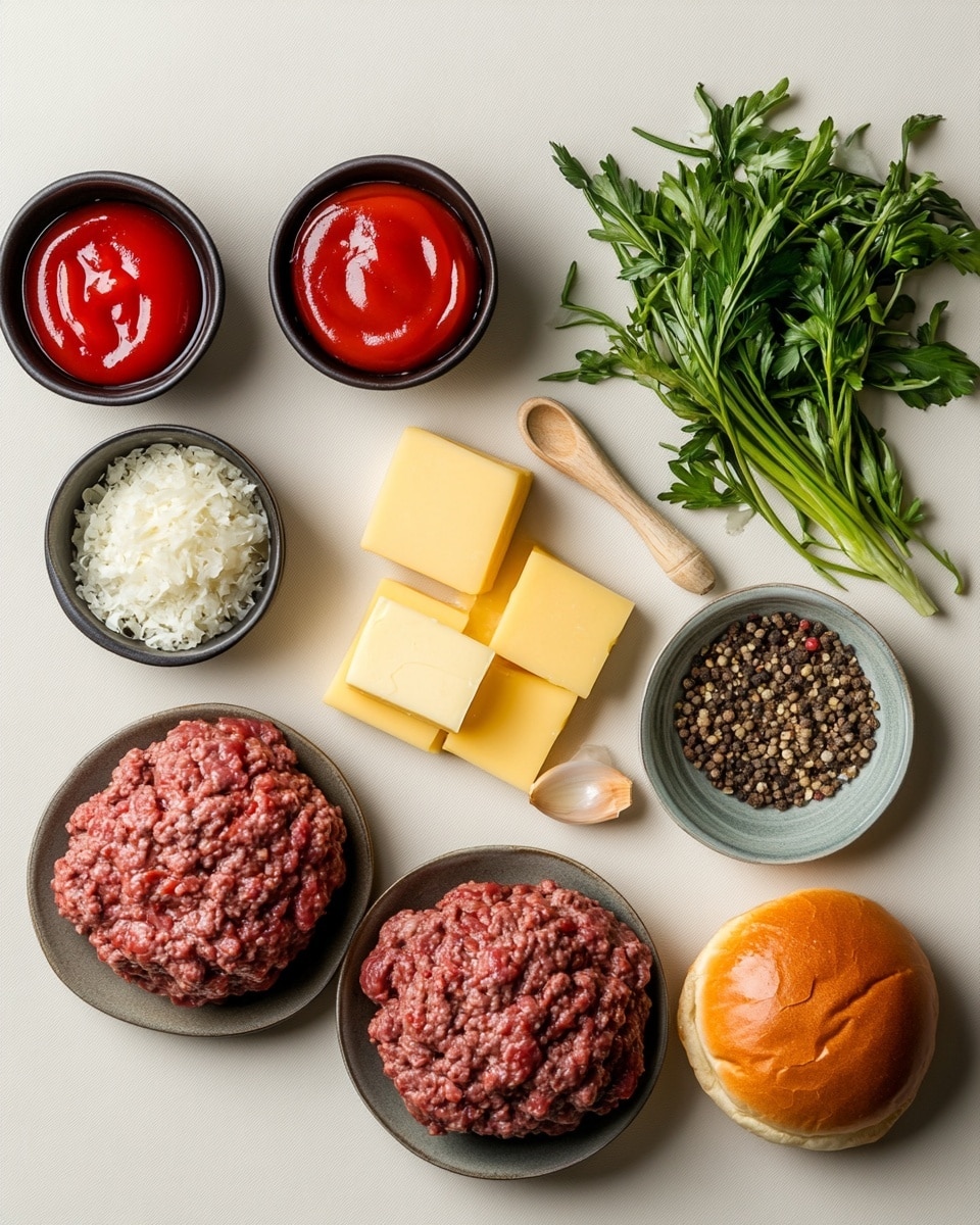 The image shows a close-up of a sandwich with three visible layers. The top layer is a shiny, golden brown bun with a smooth texture and slight wrinkles. Below it is a thick layer of ground beef mixed with small pieces of cooked green bell pepper and onions, creating a chunky and moist texture. The bottom layer is mostly hidden but has hints of melted white cheese that slightly flows into the filling. The sandwich sits on a white plate against a white marbled surface, with the background softly blurred. photo taken with an iphone --ar 4:5 --v 7