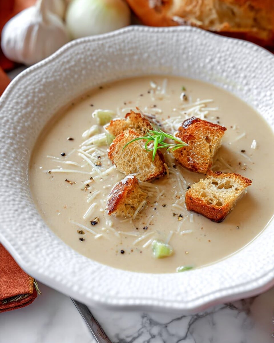 Roasted Garlic Soup with Parmesan Crisps Recipe