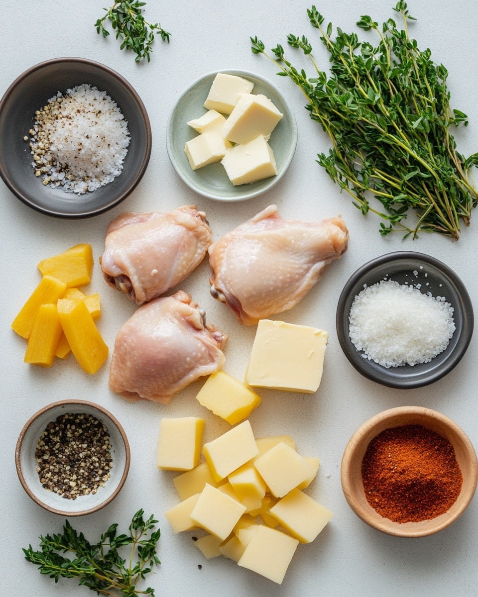 A close-up view of a white baking dish filled with cooked, browned chicken pieces evenly distributed on top of and among bright orange chunks of roasted butternut squash and translucent cooked onion pieces. The chicken is golden brown with slightly crispy edges, and the vegetables look soft and tender. The dish is garnished with finely chopped green herbs scattered over the chicken and vegetables. The white baking dish has some baked-on spots on the edges, and the background shows a white marbled textured surface. photo taken with an iphone --ar 4:5 --v 7