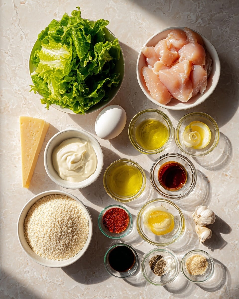 A sandwich cut into two thick pieces stacked on top of each other with a skewer holding them together, showing three main layers: the top layer is golden-brown crusty bread with a soft inside; below it is green leafy lettuce mixed with white shredded cheese; the middle layer has thick crispy fried chicken with a light coating; the bottom layer mirrors the top with another piece of the same bread. The sandwich sits on white parchment paper on a wooden board, with a blurred white marbled background and a white bowl with a spoon and a white bowl of leafy salad in the back. Photo taken with an iphone --ar 4:5 --v 7